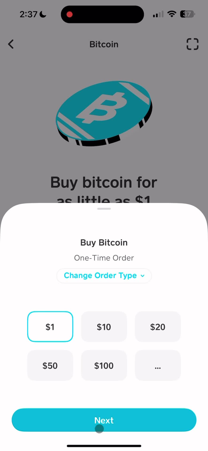 Buy Bitcoin Amount Screen