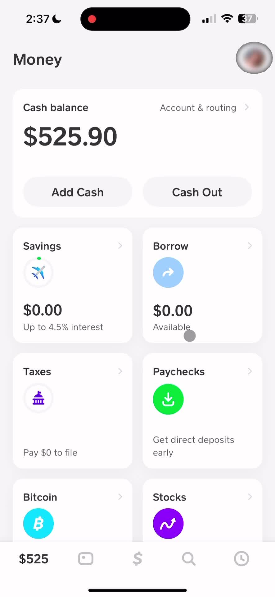 Cash App Home Screen